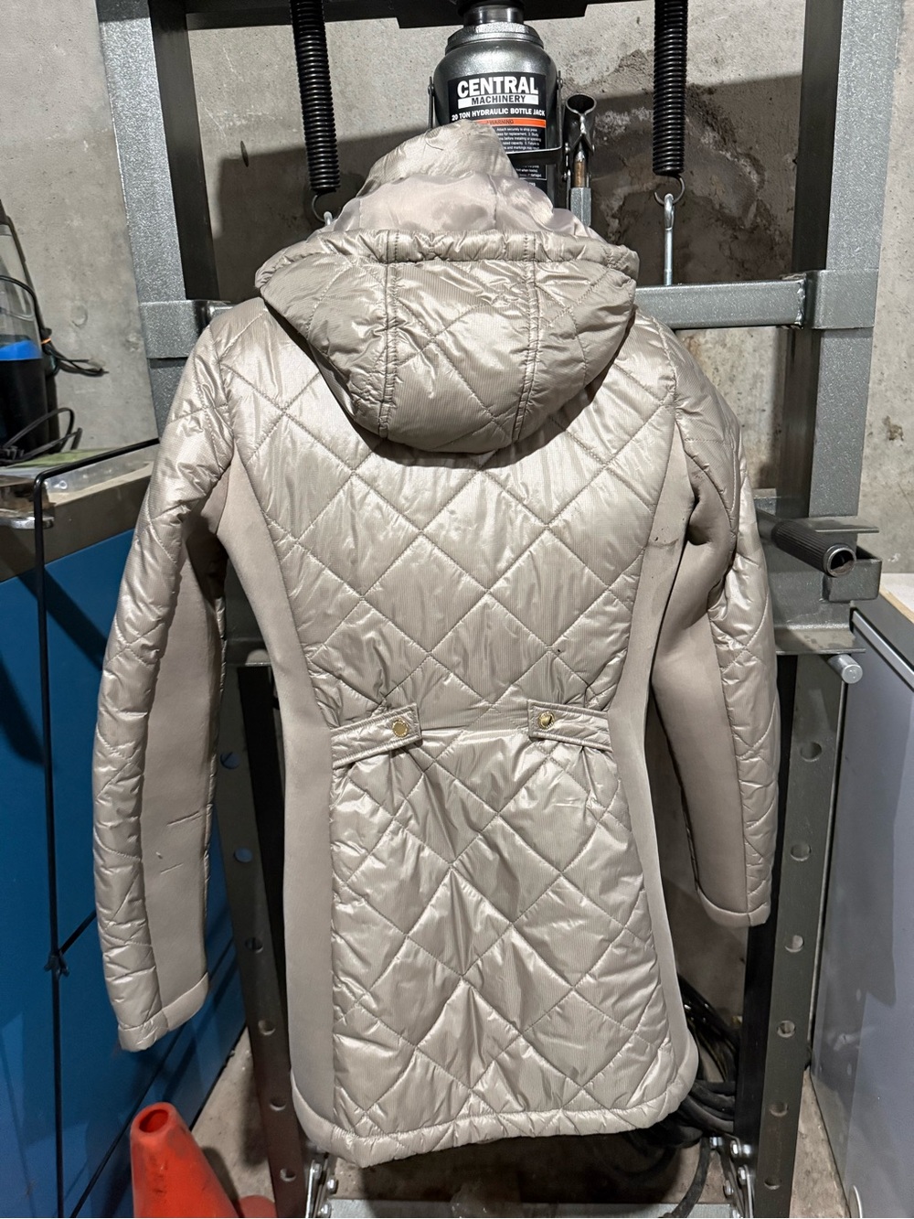 Quilted Hooded Women's Coat in Light Taupe